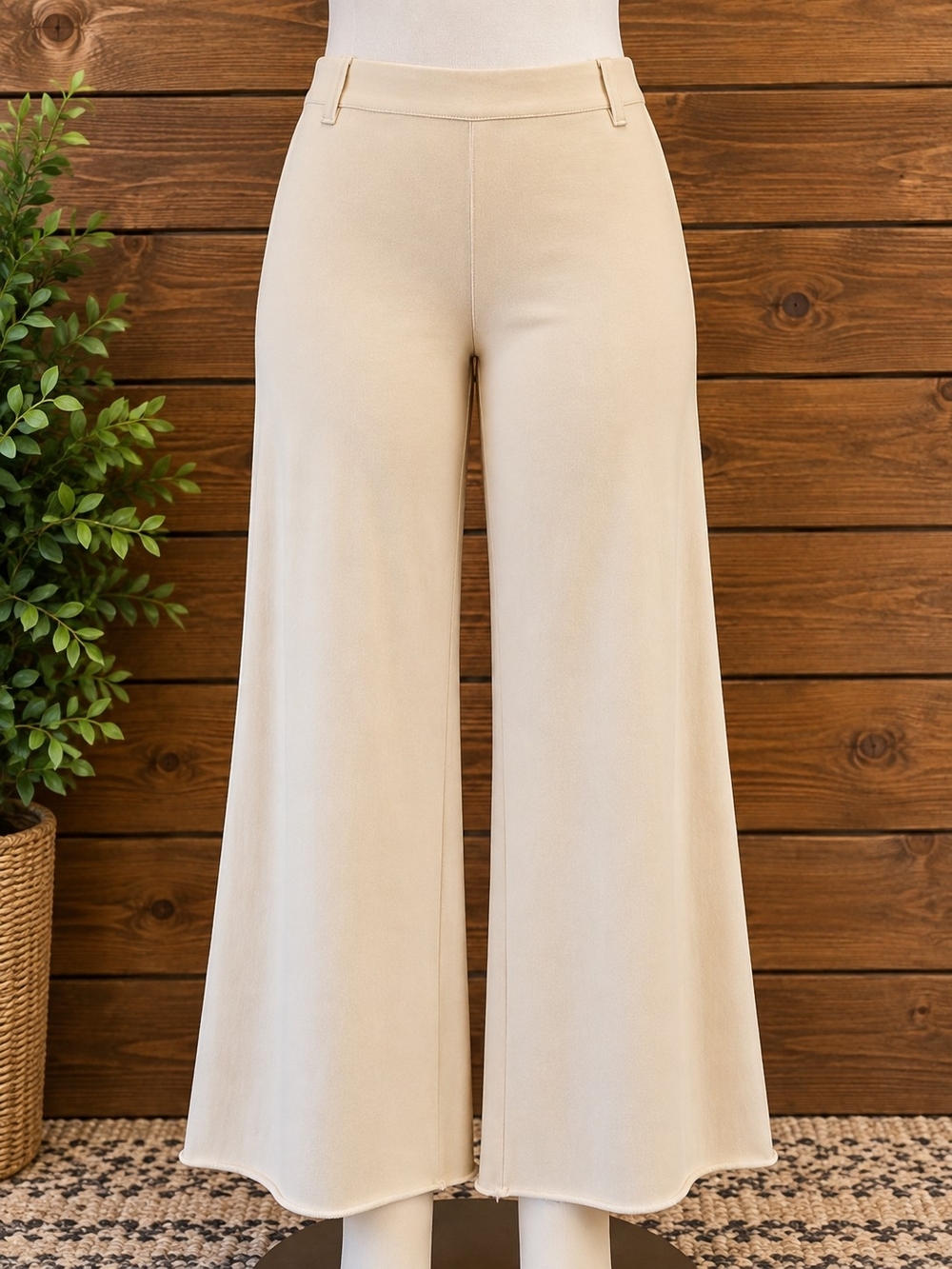 Women’s Wide-Leg Raw Edge Cream Pants